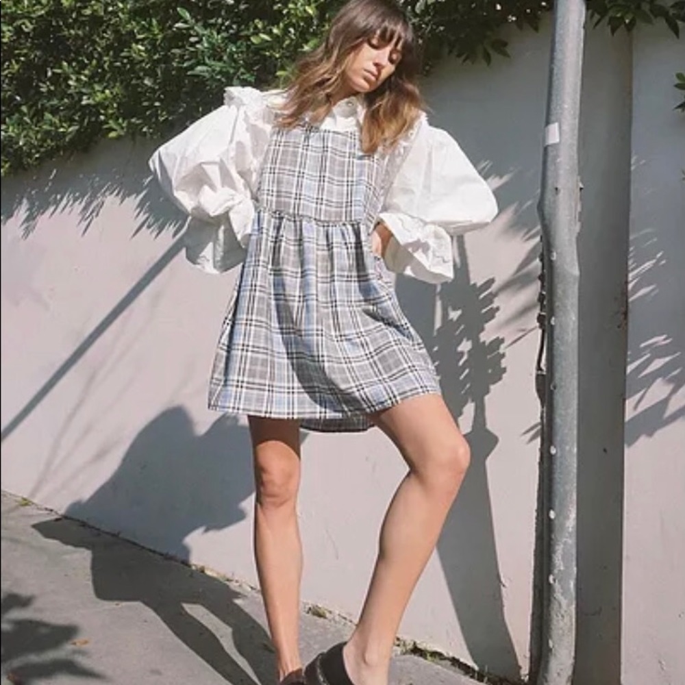 Urban renewable plaid babydoll dress (size: small)